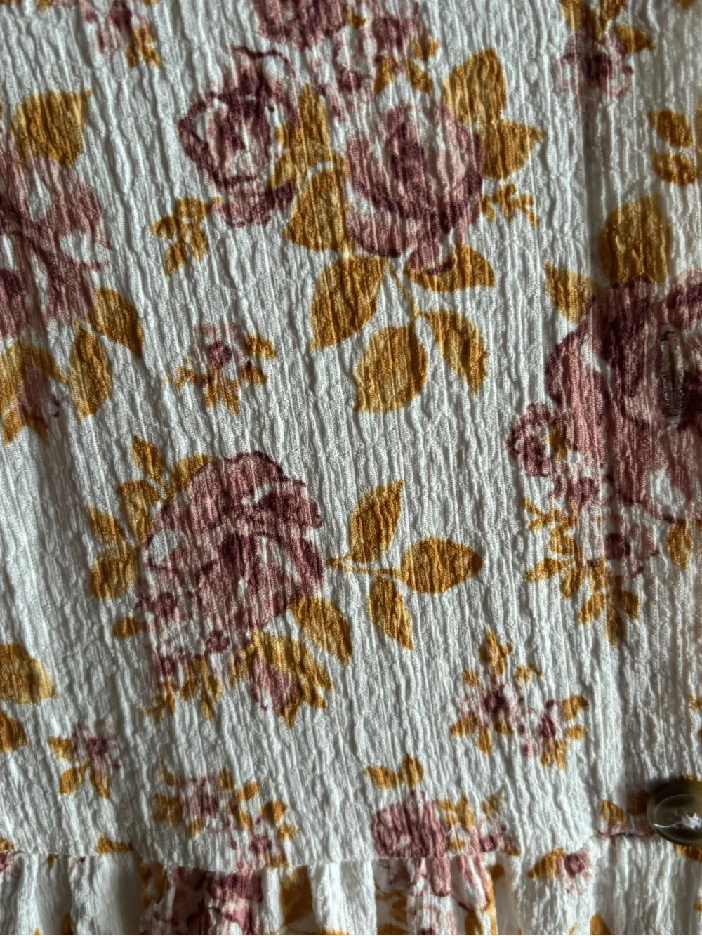 Nicole Miller White Dress with Pink Floral and Mustard Leaves